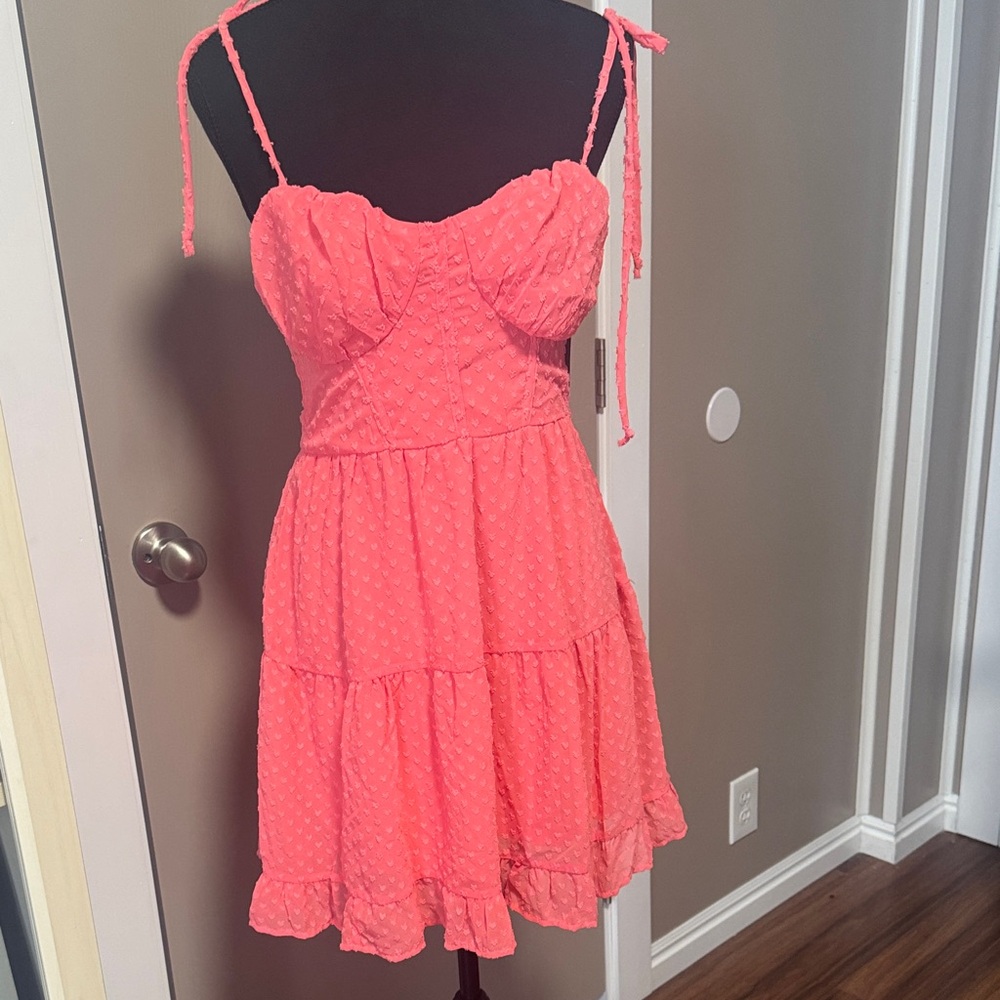 wild fable Coral Tie-Shoulder Textured Mini Dress